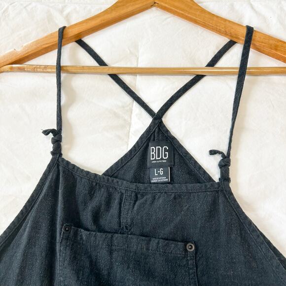Urban Outfitters BDG Bianca Shortall Black Linen Blend Overall Romper Size L - Picture 3 of 5